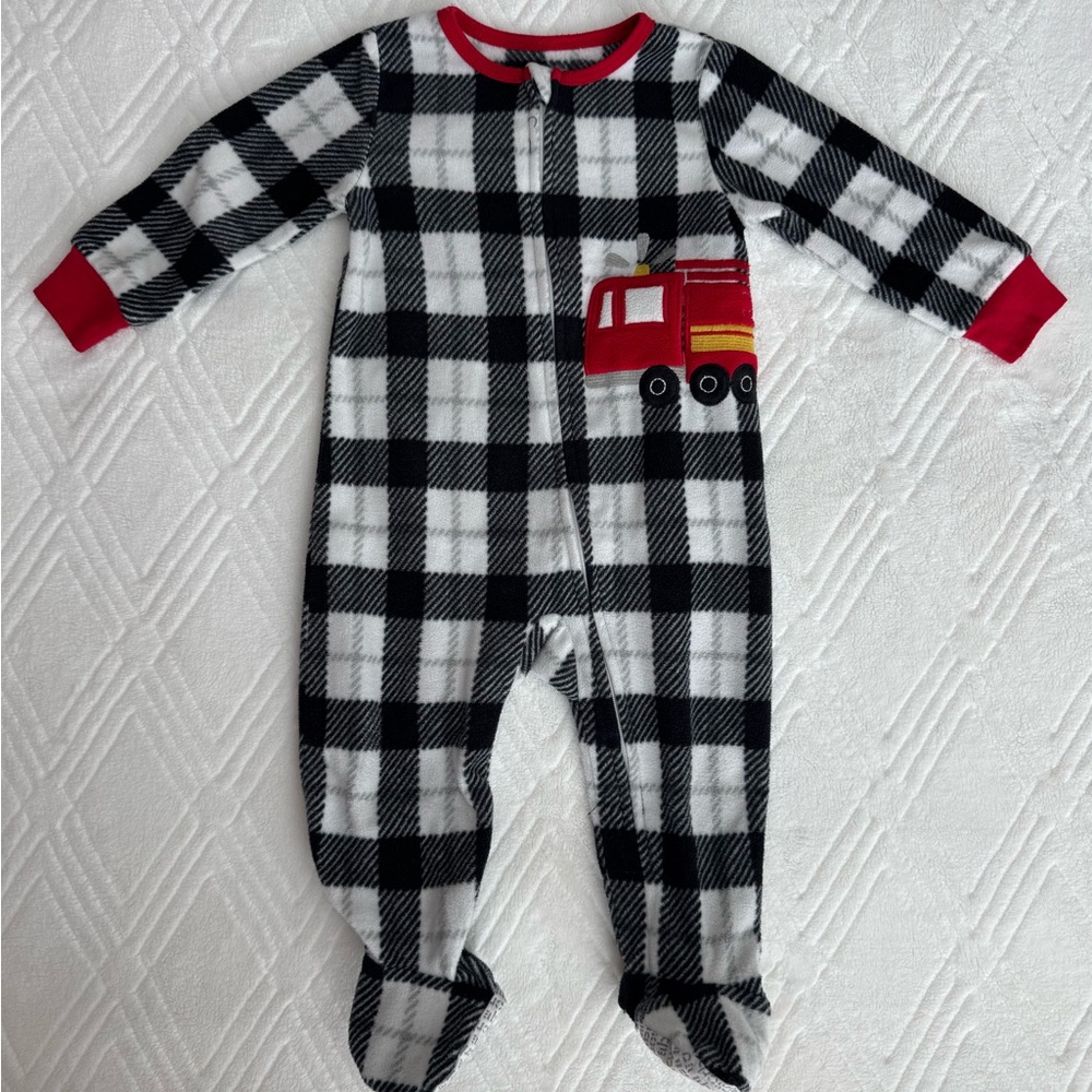 3 for $15 Absorba Black & White Plaid Fleece Footed One-Piece with Red Trim